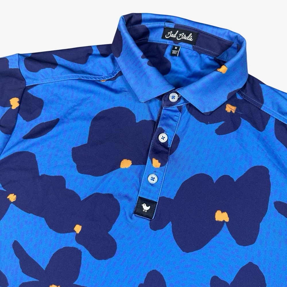 Bad Birdie Polo Shirt Mens M Floral Golfer AOP All Over Print Performance Blue